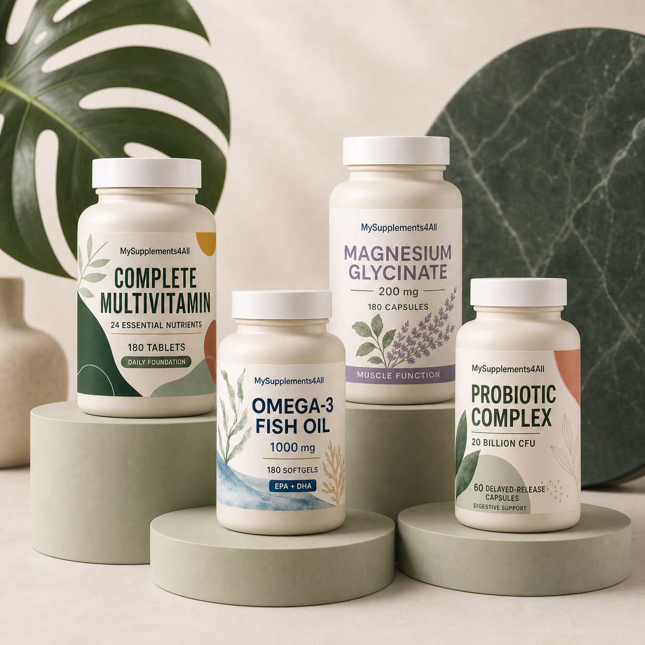 Complete Wellness Bundle — 4 products — 180 tablets, 180 softgels, 180 capsules, 60 capsules pack from My Supplements 4 All